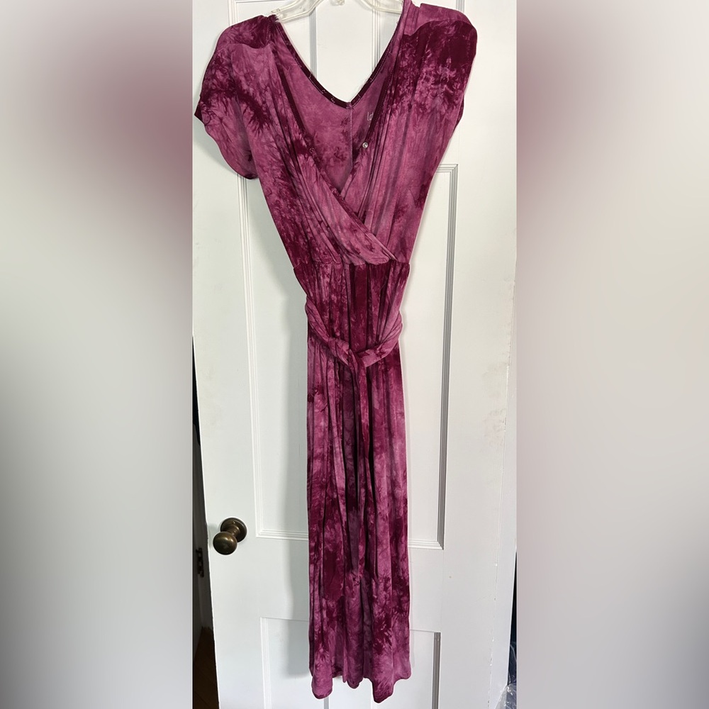 Latched Mama Red Ruched Wrap Jumpsuit